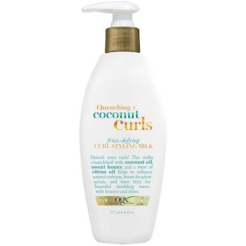 OGX Quenching  Coconut Curls Frizz-Defying Styling Milk, Nourishing Leave-In Hair Treatment with Coconut, Citrus Oil &amp; Honey, Paraben-Free and Sulfated-Surfactants Free, 6 fl oz