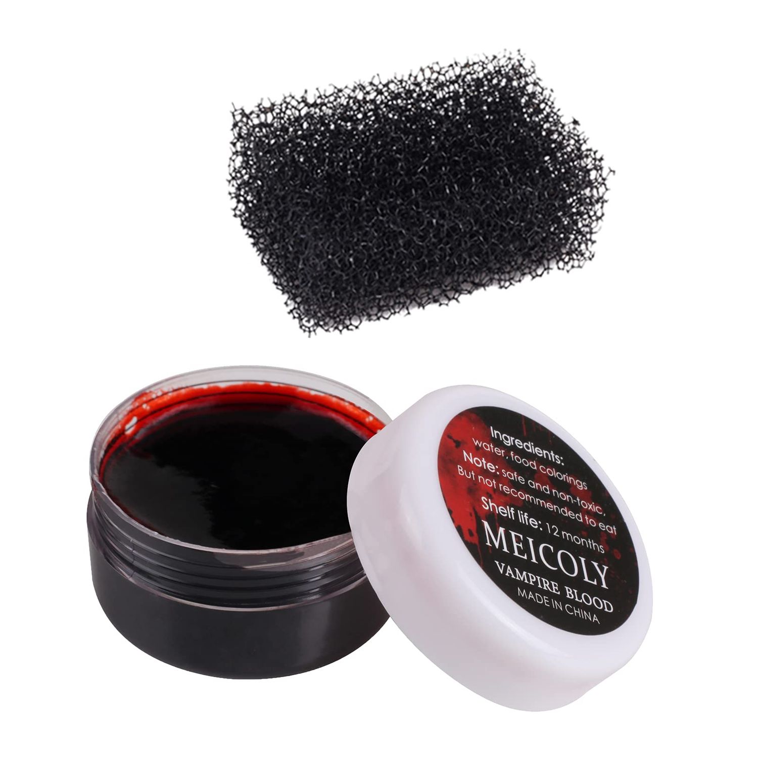 MEICOLY Quality Updated Halloween Coagulated Blood,30g1.06 oz Fake Blood Gel with Black Stipple Sponge,for SFX Wound,Cuts,Clown,Vampire Film Cosplay Makeup,Elevated Quality