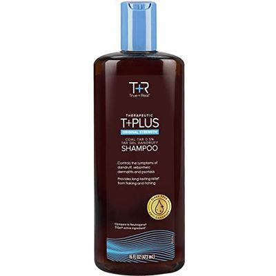 TrueReal Coal Tar Therapeutic Plus Tar Gel Anti-Dandruff Shampoo 0.5% Coal Tar, 16 Fl Oz, Original Strength