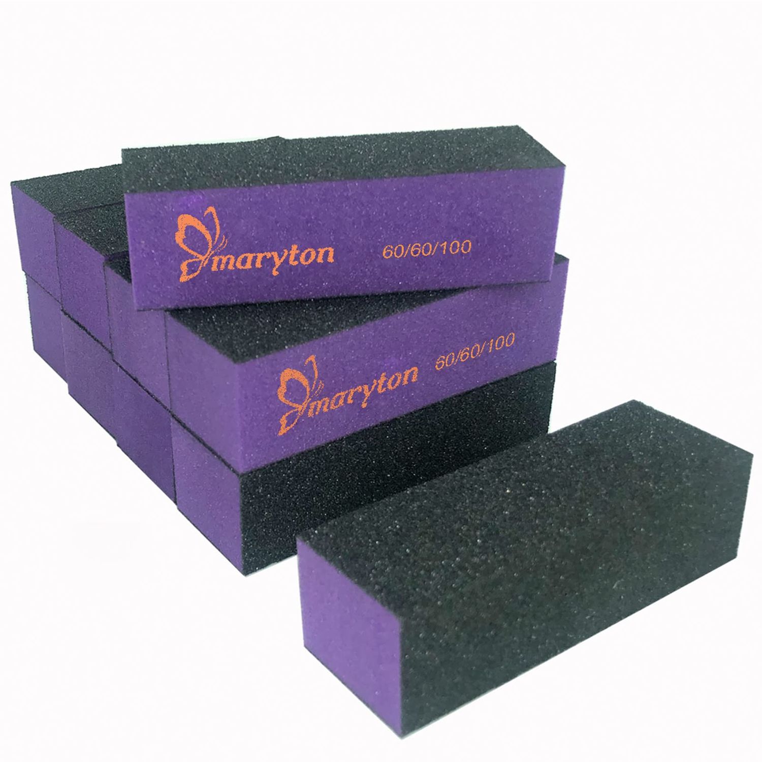 Maryton Nail Buffer Sanding Block Polisher Buffing File 60100 Grit for Acrylic Nail Art Kit Manicure Tools 10 PCS (Black Purple)