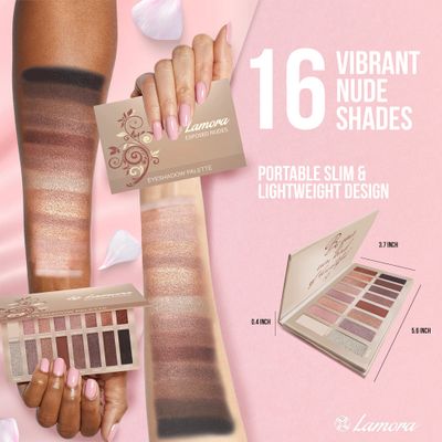 Lamora Eyeshadow Palette Makeup - Eye Makeup Palette with 16 Highly Pigmented Matte &amp; Shimmer Shades - Vegan &amp; Blendable