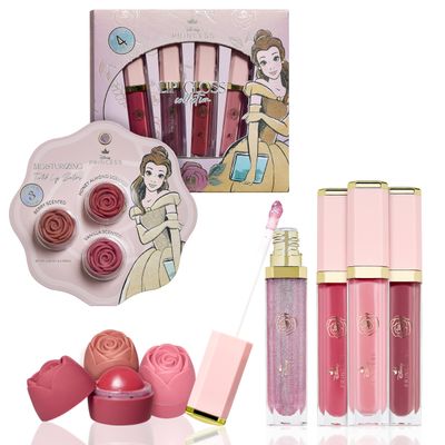 Disney Belle Maison Cosmetic Makeup Set, Makeup Essential Collection, Princess Belle Beauty and the Beast - Includes 3pc Lip Balm, 4pc Lip Gloss