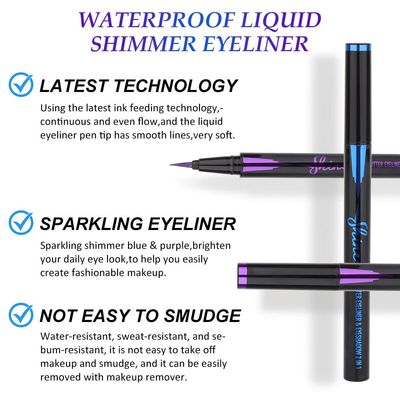 evpct 2Pcs Metallic Royal Blue &amp; Purple Glitter Glittering Diamond Liquid Eyeliner Eye Makeup Pencil Set, Sparkle Shimmer Colored Eyeliner Pen Waterproof Smudge Proof Long Lasting High Pigmented