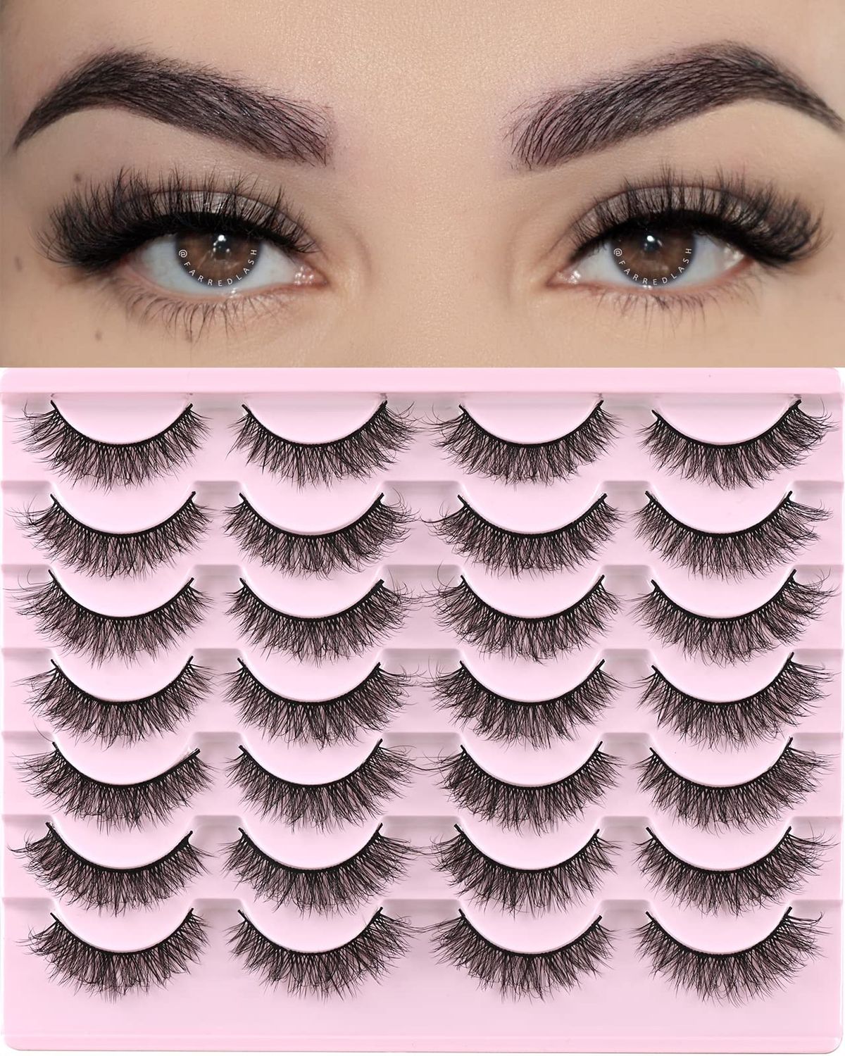 FARRED Natural Lashes Short Eyelashes Wispy False Mink Lash Pack 14 Pair Natural Look Fluffy Cat Eye Strip Eyelash Small Fake Lashes Full Pestaas Sets for MUA and Beginners Daily Makeup (F1 | 8-14mm)