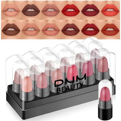 12Pcs Capsule Pills Lipstick Mini Lip Stick Packs Matte Lipstick Set for Women,Dark Sexy Red Brown Nude Mini Matte Lipstick Makeup Lip Liner Color Set labiales mate 24 horas originales lapiz labial