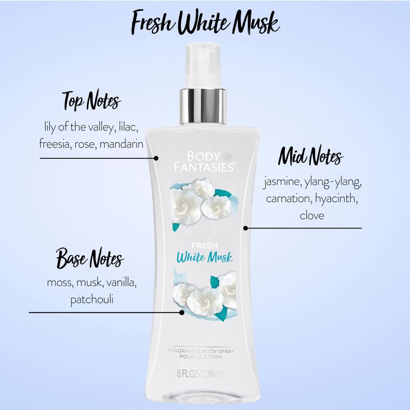 Body Fantasies Signature Fragrance Body Spray, Fresh White Musk, 8 Fluid Ounce