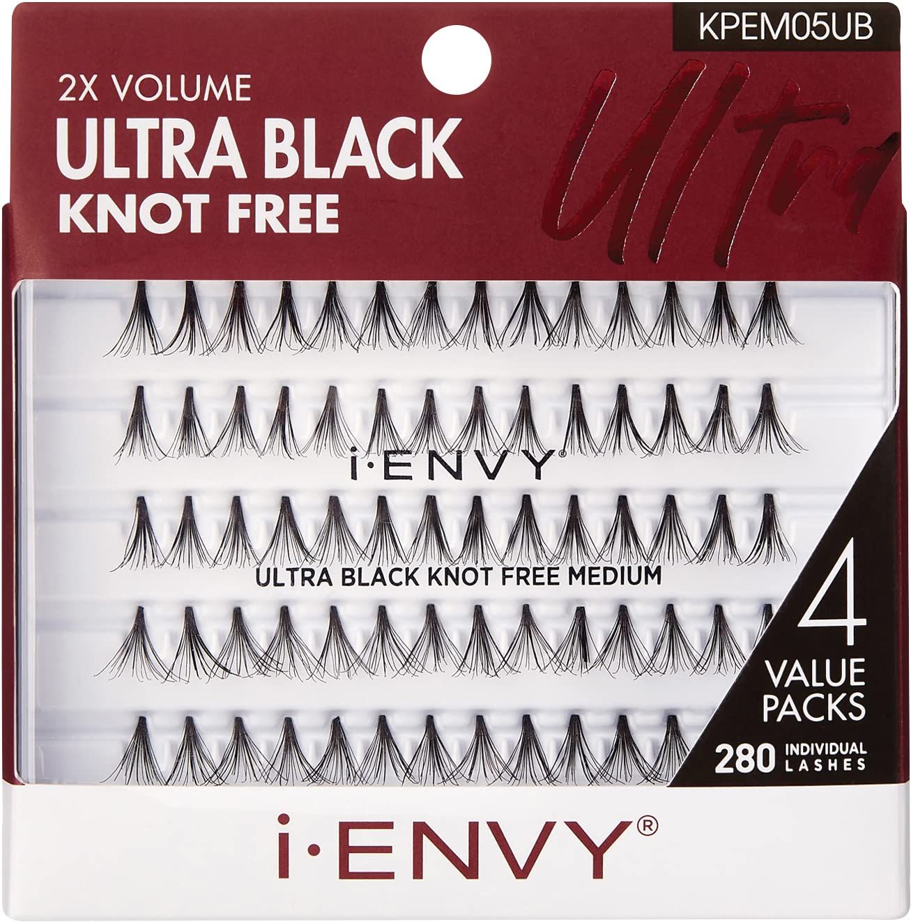 i-ENVY By KISS Ultra Black Knot Free Lashes, Natural &amp; Bold Look, 280 Individual Remy Hair Lashes, Lightweight, Easy-to-Use, Perfect for Subtle Enhancement (Medium)
