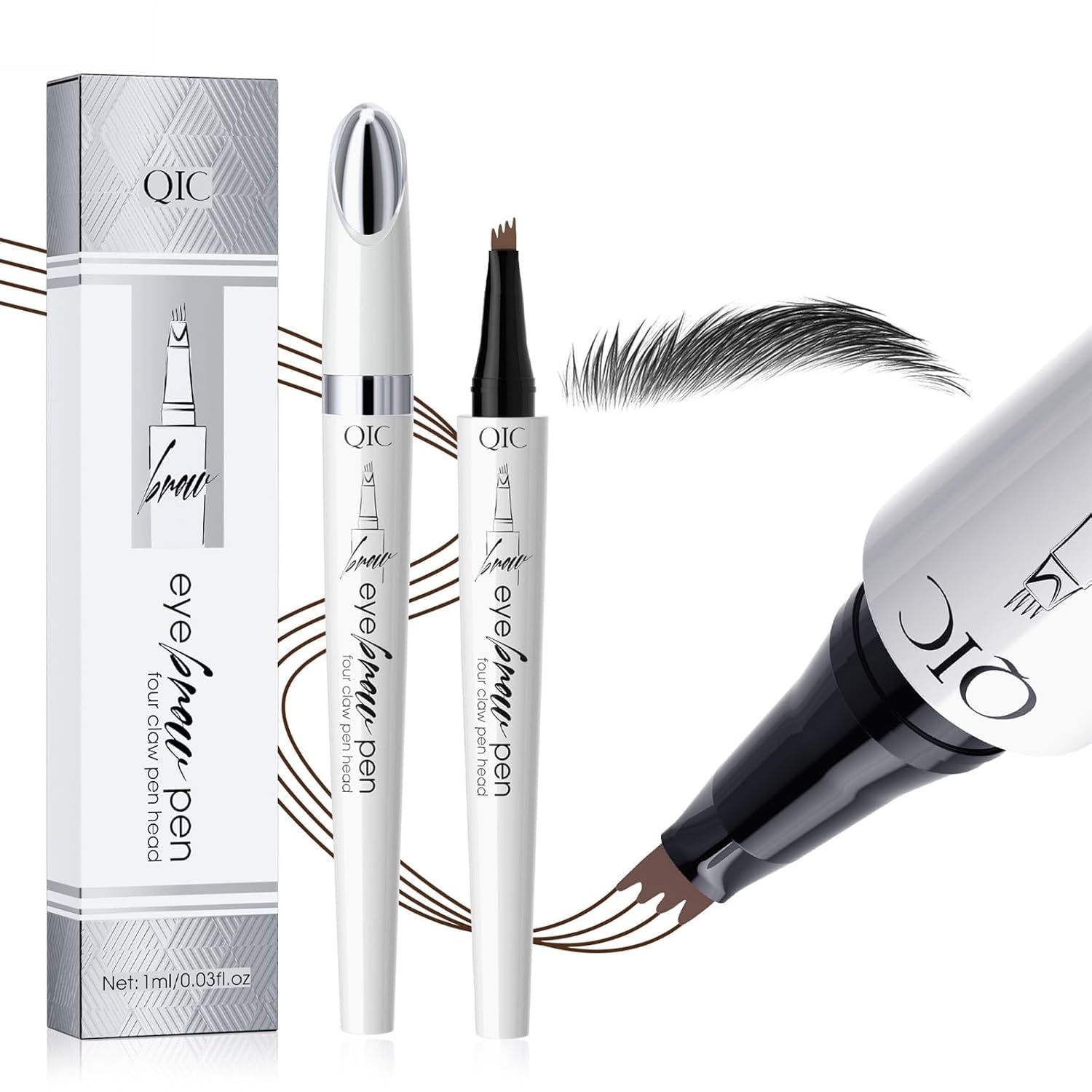 3D Waterproof Microblading Eyebrow Pen,Eyebrow 4 Tip Brow Pencil, Eyebrow Magic Pen Eyebrow Microblading Pen Eyebrow Pen Waterproof&amp;Smudge-proof Creates Natural Looking Brows (Black)