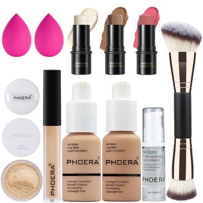 PHOERA Foundation,3 PCS Contour Stick Makeup Kit, Shades with Highlighter Stick, Blush Stick and Bronzer Contour Stick for Sculpt the Cheeks (104105Light-Medium ContourBuff BeigeSand#02,#10,#12)