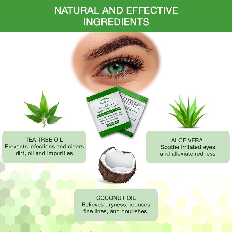 Lumivis Eyelid &amp; Eyelash Wipes with Tea Tree Oil 72 Pcs - Daily Eye Cleanser for Blepharitis, Itchy, Stye Eyes - Individually Wrapped, Natural Makeup Remover