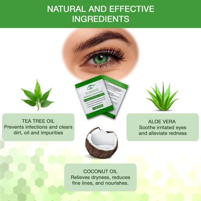 Lumivis Eyelid &amp; Eyelash Wipes with Tea Tree Oil 72 Pcs - Daily Eye Cleanser for Blepharitis, Itchy, Stye Eyes - Individually Wrapped, Natural Makeup Remover