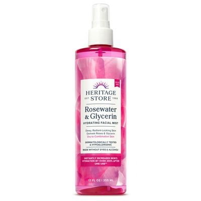 HERITAGE STORE Rosewater &amp; Glycerin Hydrating Facial Mist - Dry Combination Skin Care - Rose Water Spray wVegetable Glycerine, Made Without Dyes or Alcohol, Hypoallergenic, Vegan, Cruelty Free, 12oz