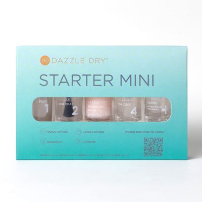 Dazzle Dry Complete Starter Mini Kit | Step 1 - Nail Prep, Step 2 - Base Coat, Step 4 - Top Coat, Transform - Ridge Filler &amp; Revive - Polish &amp; Top Coat Thinner.