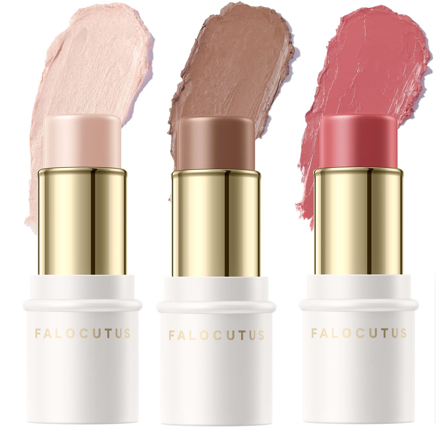 FALOCUTUS 3 Pcs LIGHT-MEDIUM Contour Stick Set,Cream Blush &amp; Highlighter Bronzer Pen,Long Lasting &amp; Smooth Natural Face Contouring Illuminator,Professional Makeup Kit for All Skin