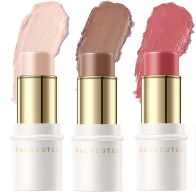 FALOCUTUS 3 Pcs LIGHT-MEDIUM Contour Stick Set,Cream Blush &amp; Highlighter Bronzer Pen,Long Lasting &amp; Smooth Natural Face Contouring Illuminator,Professional Makeup Kit for All Skin