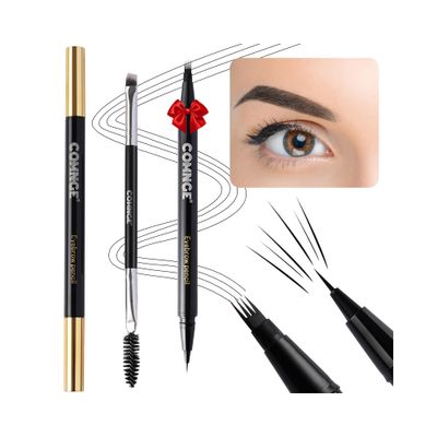 Microblading Eyebrow Pen, Dual-ended Brow and Liner Definer, Hair-like Brow Pencil with Brush, Long-lasting Microblade Effect, Precision Brow Shaping Tool for Natural Looking Eyebrows, Black