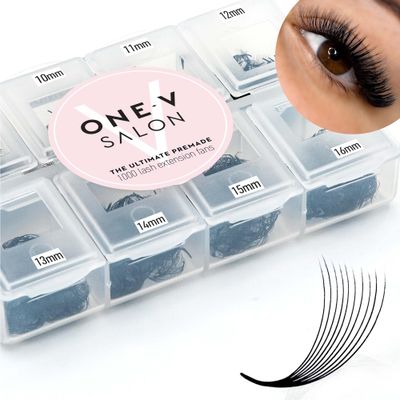 One V Salon, 1000 Loose Professional Use Premade Fans, D Curl, 10D-0.07, 9-16mm