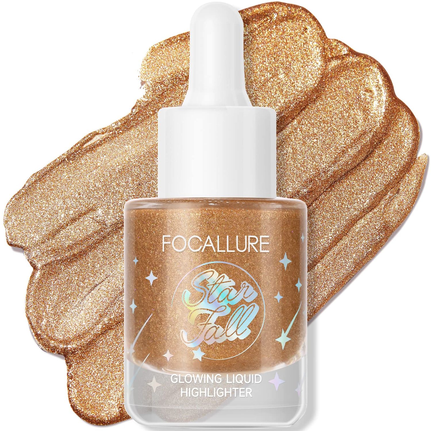FOCALLURE Starfall Glowing Liquid Highlighter, Shimmering Body Oil, Non-Sticky Shimmer Liquid Luminizer, Non-Greasy, Face &amp; Body Glitter Makeup for Costumes, Cosplay, Rave Festival, BRONZE CRAZE
