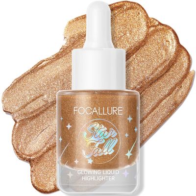 FOCALLURE Starfall Glowing Liquid Highlighter, Shimmering Body Oil, Non-Sticky Shimmer Liquid Luminizer, Non-Greasy, Face &amp; Body Glitter Makeup for Costumes, Cosplay, Rave Festival, BRONZE CRAZE