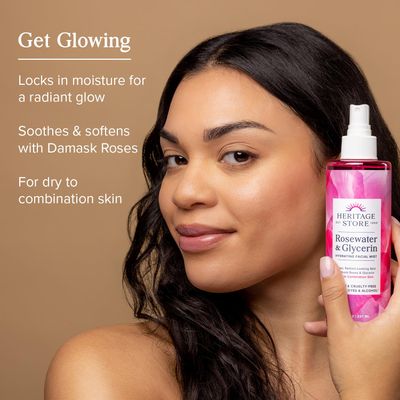 HERITAGE STORE Rosewater & Glycerin Hydrating Facial Mist - Dry Combination Skin Care - Rose Water Spray wVegetable Glycerine, Made Without Dyes or Alcohol, Hypoallergenic, Vegan, Cruelty Free, 12oz