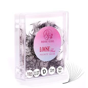 ROSE GIRL Loose Promade Fans - Natural Look Handmade Volume Eyelashes From 3D To 16D - C CC D DD Curl - False Lashes Extensions - Thickness 0.030.1 mm - 820 mm Length (10D-0.07-C (9mm))