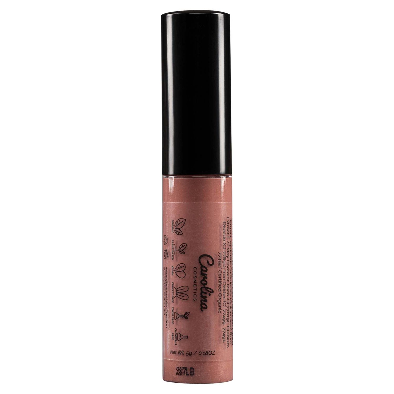 Carolina COSMETICS - Plant-Based Non-Sticky Lip Gloss (What A Babe) - Hydrating &amp; Nourishing with Sunflower Seed Oil, Cacao &amp; Grape Seed Oil - Gluten-Free, Vegan, Non-GMO, Paraben-Free - 5g0.18oz