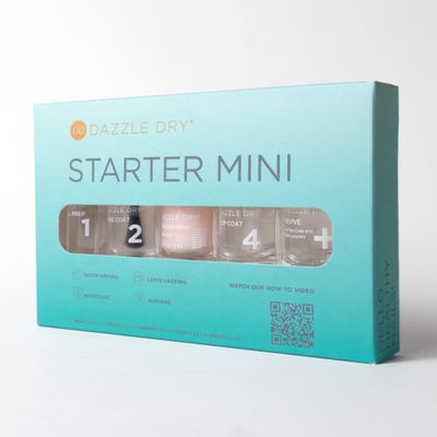 Dazzle Dry Complete Starter Mini Kit | Step 1 - Nail Prep, Step 2 - Base Coat, Step 4 - Top Coat, Transform - Ridge Filler &amp; Revive - Polish &amp; Top Coat Thinner.