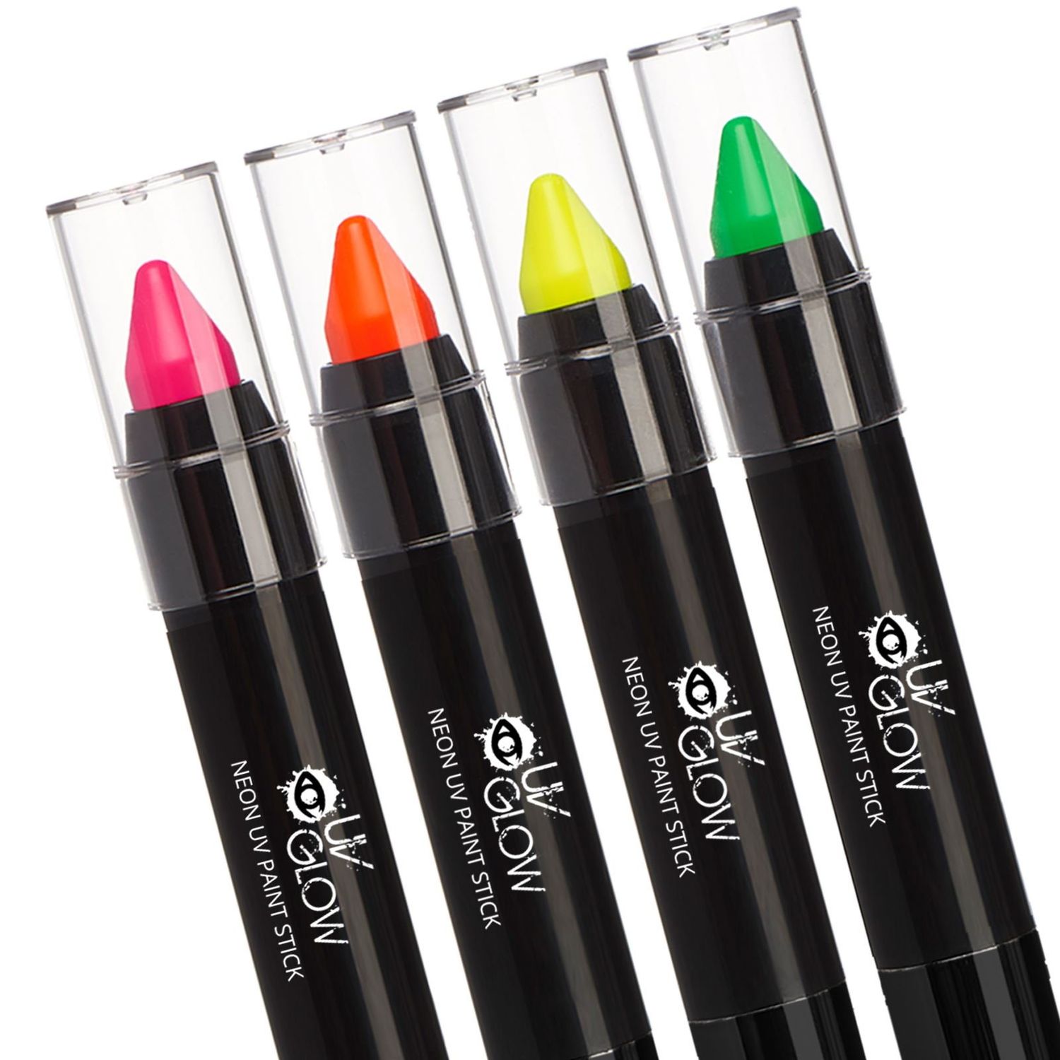 UV Glow - Neon UV Paint StickFace &amp; Body Crayon - Genuine and original UV Glow product - glows brightly under Blacklights! (Set of 4)