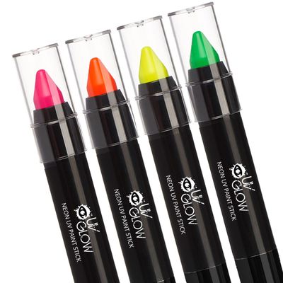 UV Glow - Neon UV Paint StickFace &amp; Body Crayon - Genuine and original UV Glow product - glows brightly under Blacklights! (Set of 4)