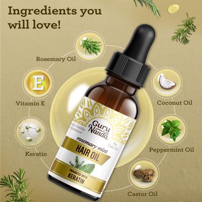 GuruNanda Rosemary Mint for Hair Growth with Keratin &amp; Vitamin E Oil - Encourages Scalp, Shine &amp; Hair Strengthening- 100% Natural, Cruelty-Free, 2oz