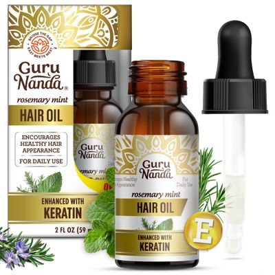 GuruNanda Rosemary Mint for Hair Growth with Keratin &amp; Vitamin E Oil - Encourages Scalp, Shine &amp; Hair Strengthening- 100% Natural, Cruelty-Free, 2oz