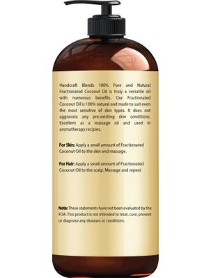 Handcraft Blends Fractionated Coconut Oil - 16 Fl Oz - 100% Pure and Natural - Premium Grade Oil for Skin and Hair - Carrier Oil - Hair and Body Oil - Massage Oil - Hair Tonic