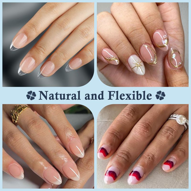 Short Almond Nail Tips, 240pcs Soft Gel x Nail Tips Pre-Shaped Acrylic Fake Nails, Half Matte Full Cover Clear Gelly Press on Flase Nail Tips for Extension Nail Manicure Home DIY 12 Sizes Gelly Tips