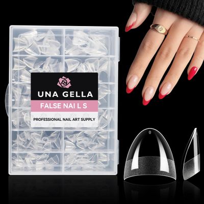UNA GELLA Short Almond Gel x Nail Tips Half Cover 504PCS Extra Short Fake Nail Tips Almond Shape 12sizes Pre Etched Salon Quality Soft Acrylic Press On Nails for Home Nails Extension