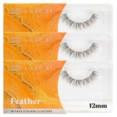 Lilac St - Feather Natural Faux Eyelash Clusters (12mm, 3 Pack) - Cat Eye Look - DIY Lash Extension Wisps - Lightweight &amp; Lifelike - Lasts 10 Days - Cruelty Free, Vegan, Women Founded - 30 Lashes