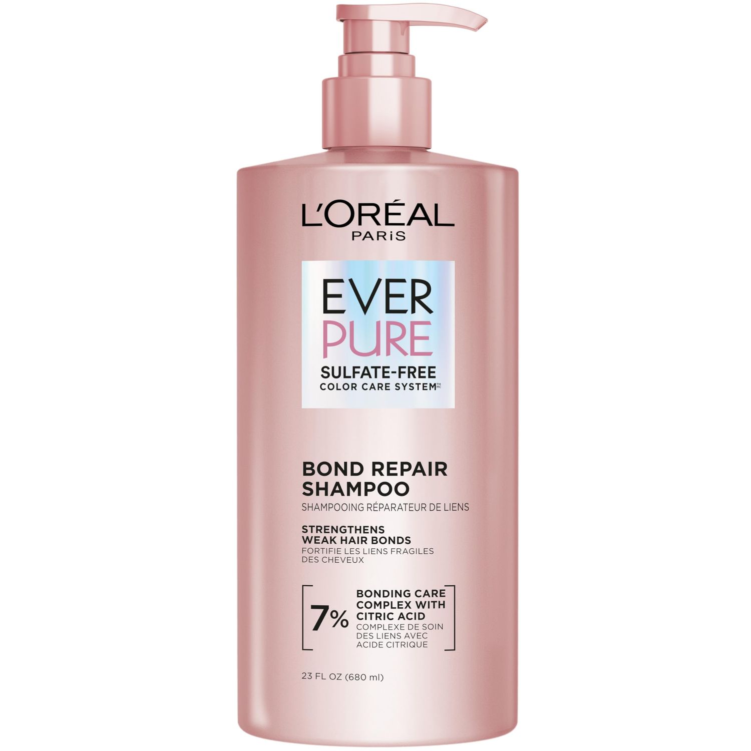 L&#39;Oreal Paris Bond Repair Sulfate Free Shampoo for Damaged Hair, Strengthening Hair Care with Citric Acid, Repairs Weak Hair Bonds, EverPure, 23 Fl Oz
