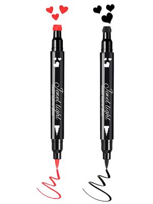 Go Ho 2 PCS Waterproof Liquid Eyeliner Stamps,Black&amp;Red Eyeliner Heart Stamp Eyeliner for Harley Costume Makeup,Double-side Long-lasting Winged Eyeliner Stamp,Smudge-Proof Eye Liner