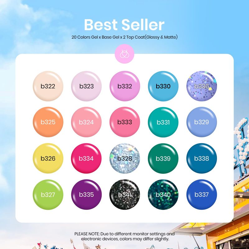 Beetles 23Pcs Gel Nail Polish Set with Base Gel Top Coat Spring Bright Colors, 2025 Valentine Gel Polish Kit Blue Pink Purple Orange Green Glitter Soak Off Uv Led Nail Gel Trendy Rainbow Nail Art