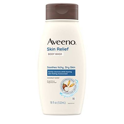Aveeno Skin Relief Body Wash with a Gentle Coconut Scent &amp; Soothing Triple Oat, Cleanser for Sensitive Skin Leaves Itchy, Dry Skin Soothed &amp; Feeling Moisturized, Sulfate-Free, 18 fl. oz