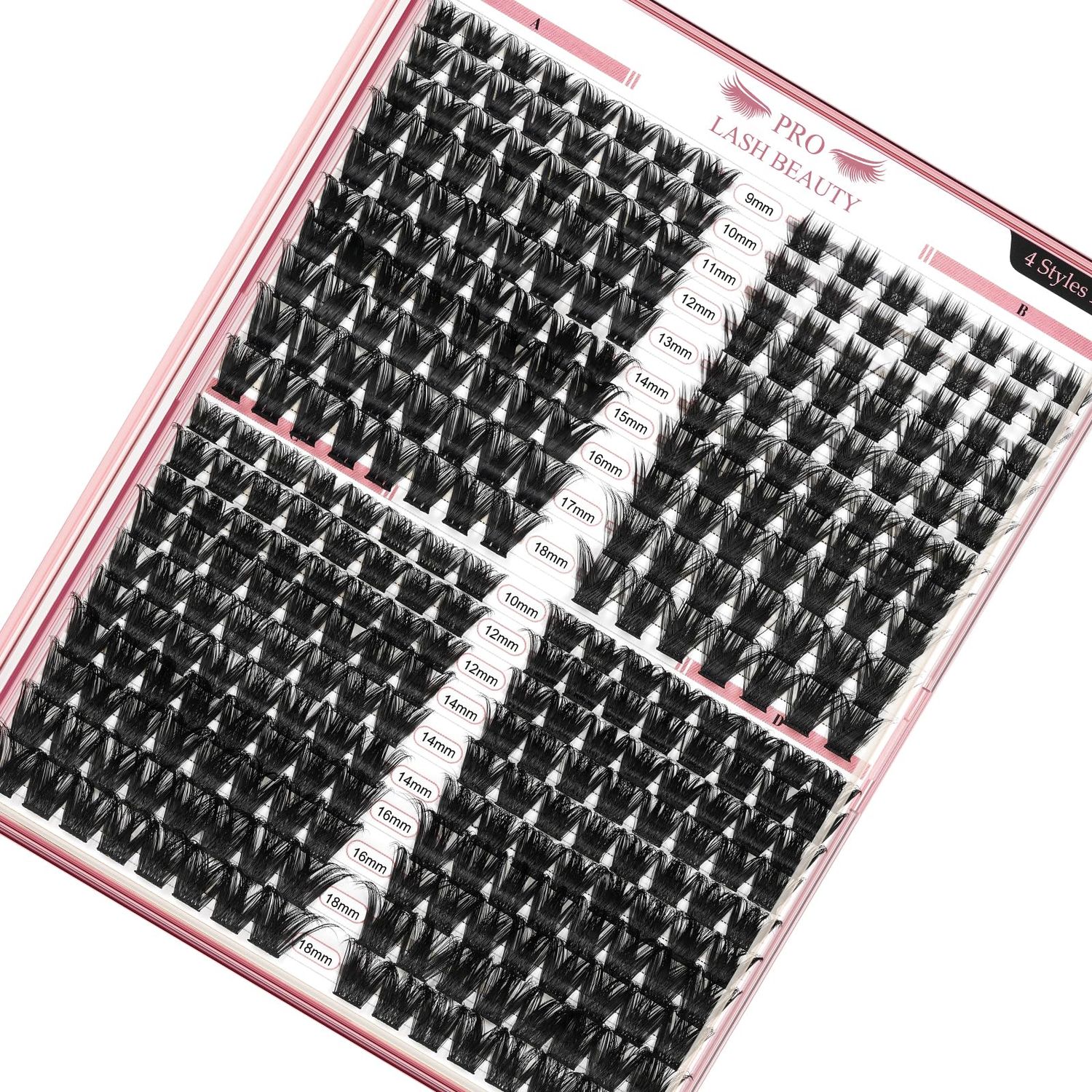 PRO 320 Pcs Cluster Lashes Lash 4 Styles Clusters DIY Eyelash Extension Individual Lashes Thin Band Easy to Apply at home Lashes(4 Styles,10-18mix)
