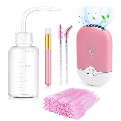 Shmian Eyelash Cleaning Kit-Pink Mini Portable Lash Fan Dryer &amp; Extension Cleaning Brush- Electric Eyelash Fan for Eyelashes, Complete Lash Care Extension Accessories