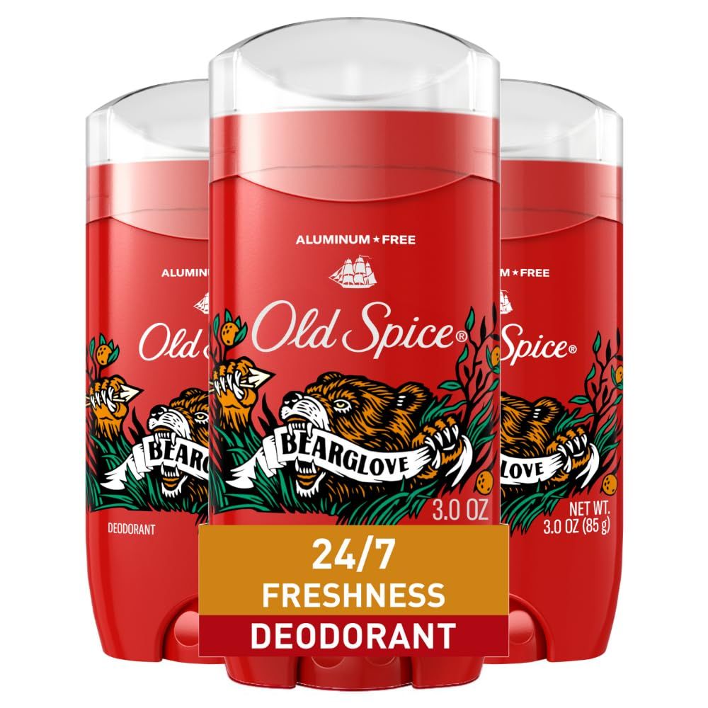 Old Spice Aluminum Free Deodorant for Men, 247 Odor Protection, 247 Freshness &amp; Lasting Scent, Bearglove Scent, 3.0 oz (Pack of 3)