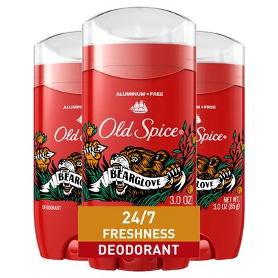 Old Spice Aluminum Free Deodorant for Men, 247 Odor Protection, 247 Freshness &amp; Lasting Scent, Bearglove Scent, 3.0 oz (Pack of 3)