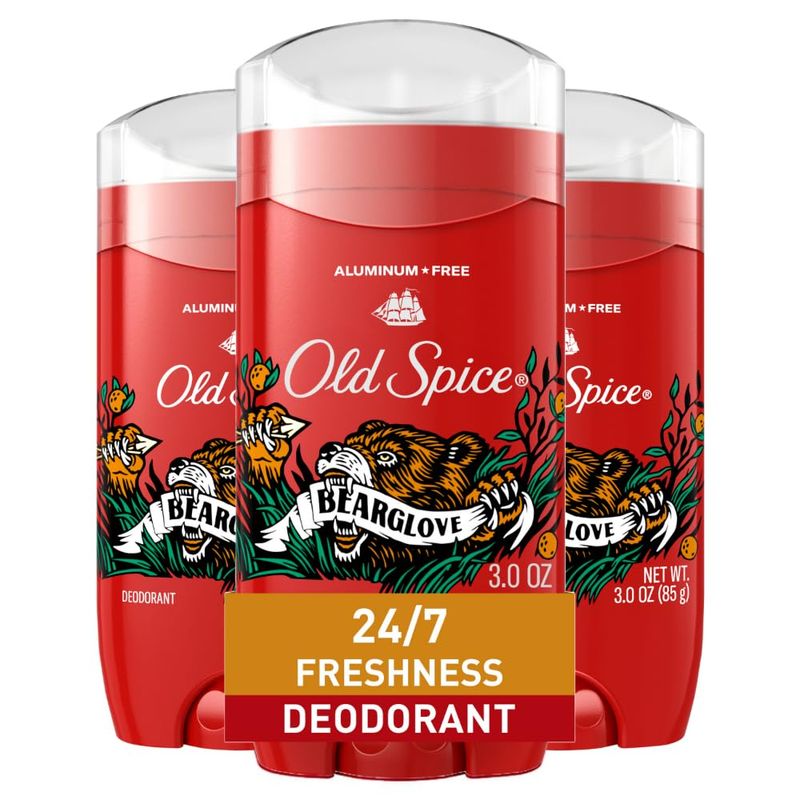Old Spice Aluminum Free Deodorant for Men, 247 Odor Protection, 247 Freshness &amp; Lasting Scent, Bearglove Scent, 3.0 oz (Pack of 3)