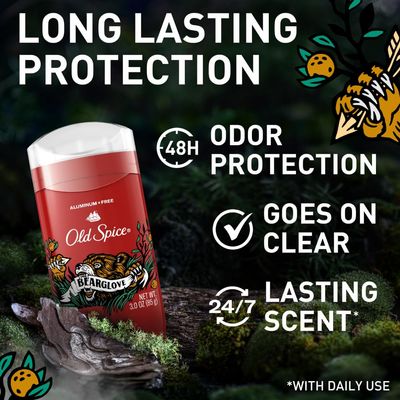 Old Spice Aluminum Free Deodorant for Men, 247 Odor Protection, 247 Freshness &amp; Lasting Scent, Bearglove Scent, 3.0 oz (Pack of 3)