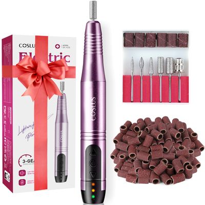 COSLUS Cordless Nail Drill Electric File Professional for Acrylic Gel Dip Powder Nails Portable Nail Drill Machine Kit for Manicure Pedicure Nail Set with Everything Rechargeable Lightweight