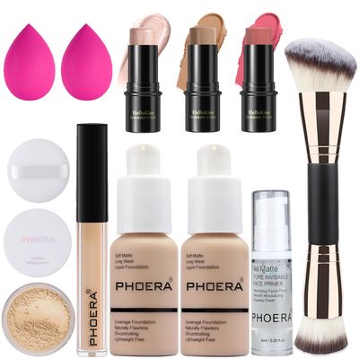 PHOERA Foundation,3 PCS Contour Stick Makeup Kit, Shades with Highlighter Stick, Blush Stick and Bronzer Contour Stick for Sculpt the Cheeks (102Fair-Light ContourNude#03,#09,#12)
