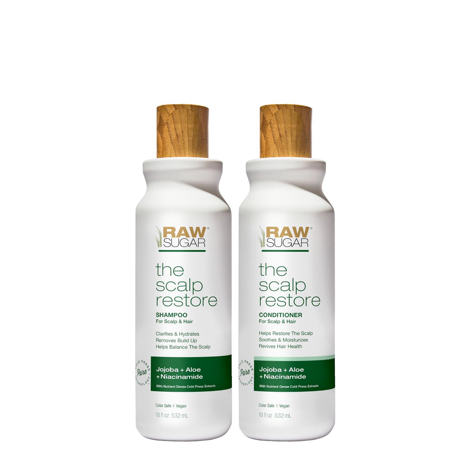 Raw Sugar Scalp Restore Hair Care Bundle, Shampoo and Conditioner Set with Jojoba, Aloe and Niacinamide, Formulated without Sulfates  Parabens