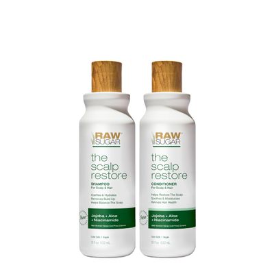 Raw Sugar Scalp Restore Hair Care Bundle, Shampoo and Conditioner Set with Jojoba, Aloe and Niacinamide, Formulated without Sulfates  Parabens