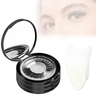 3 Layers Eyelash Storege Box with Mirror Circle Eyelash Holder Case with Lashes Trays &amp; New Lash Clip Applicator Eye Makeup Tool for Women Girls Travel Case